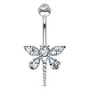 Solid Gold 14 Carat Belly Button Piercing Dragonfly Zirconia
