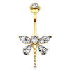 Solid Gold 14 Carat Belly Button Piercing Dragonfly Zirconia