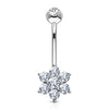 Solid Gold 14 Carat Belly Button Piercing Flower Zirconia