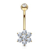 Solid Gold 14 Carat Belly Button Piercing Flower Zirconia