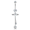 Solid Gold 14 Carat Belly Button Piercing Angel Wings dangle Zirconia