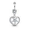 Oro 14 kt Piercing Ombelico Pendente a cuore in zirconi