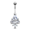 Solid Gold 14 Carat Belly Button Piercing Pear Zirconia