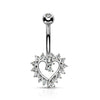 Solid Gold 14 Carat Belly Button Piercing Heart Zirconia