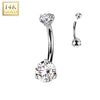 Or 14kt Piercing Nombril deux zirconias ronds Filetage Interne