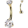 Or 14kt Piercing Nombril deux zirconias ronds Filetage Interne