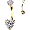 Or 14kt Piercing Nombril cœur zircone Filetage Interne