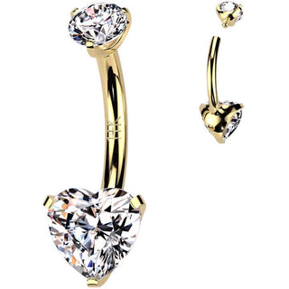 Or 14kt Piercing Nombril cœur zircone Filetage Interne