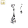 Or 14kt Piercing Nombril larme zircone Filetage Interne
