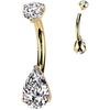 Or 14kt Piercing Nombril larme zircone Filetage Interne