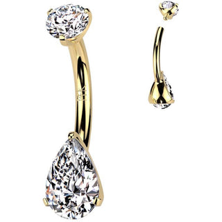 Or 14kt Piercing Nombril larme zircone Filetage Interne