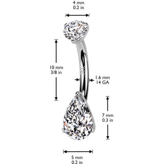 Or 14kt Piercing Nombril larme zircone Filetage Interne