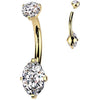 Or 14kt Piercing Nombril deux zircones Filetage Interne