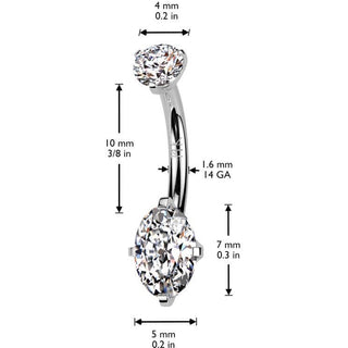 Or 14kt Piercing Nombril deux zircones Filetage Interne