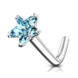 Solid Gold 14 Carat Nose L-Shape Flower Zirconia