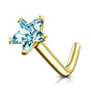 Solid Gold 14 Carat Nose L-Shape Flower Zirconia