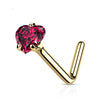 Solid Gold 14 Carat Nose L-Shape Zirconia Round
