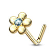 Solid Gold 14 Carat Nose L-Shape Flower Zirconia
