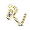 Solid Gold 14 Carat Nose L-Shape Foot Zirconia
