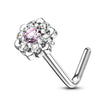 Solid Gold 14 Carat Nose L-Shape Flower Zirconia