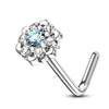 Solid Gold 14 Carat Nose L-Shape Flower Zirconia