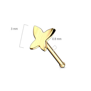 Solid Gold 14 Carat Nose Stud Butterfly