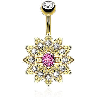 Piercing Ombelico Fiore in oro e zirconi