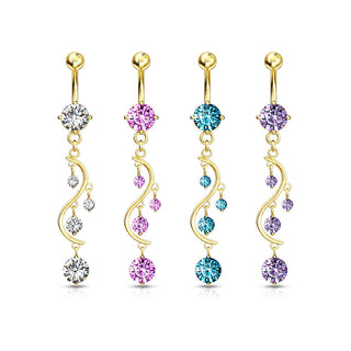 Piercing Ombelico Pendente in zirconi e oro
