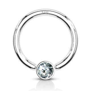 Solid Gold 14 Carat Ring Zirconia Captive Bead