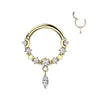 Solid Gold 14 Carat Ring tear dangle Zirconia Clicker