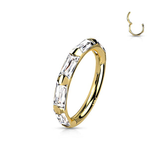 Solid Gold 14 Carat Ring Zirconia rectangle Clicker