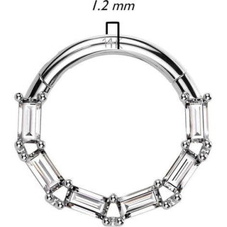 Oro 14 kt Anello Piercing Zirconi taglio Baguette Clicker