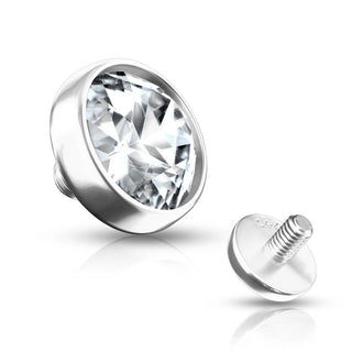 Solid Gold 14 Carat dermal anchor top flat dome zirconia Internally Threaded