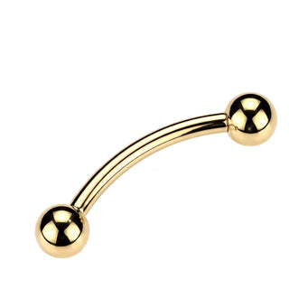 Solid Gold 14 Carat Curved Barbell Twin Ball Ends Internally Threaded