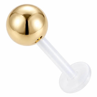 Solid Gold 14 Carat Labret Full Round Sphere Internally Threaded