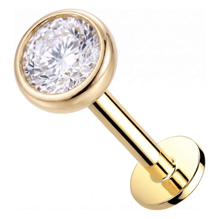 Solid Gold 14 Carat Labret Round Bezel Zirconia Internally Threaded