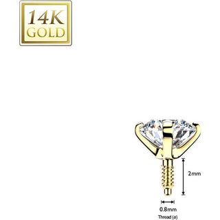 Solid Gold 14 Carat Labret Four Prong Round Zirconia Internally Threaded
