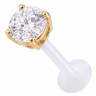 Solid Gold 14 Carat Labret Four Prong Round Zirconia Internally Threaded