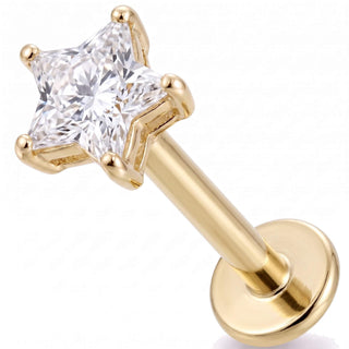 Solid Gold 14 Carat Labret Prong Set Star Zirconia Internally Threaded