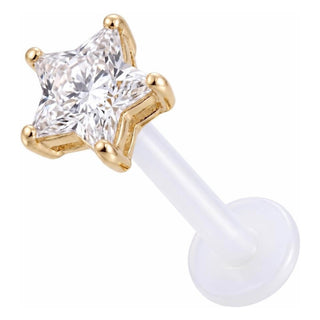 Solid Gold 14 Carat Labret Prong Set Star Zirconia Internally Threaded