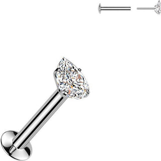 Labret prong setting pear cubic zirconia Push-In