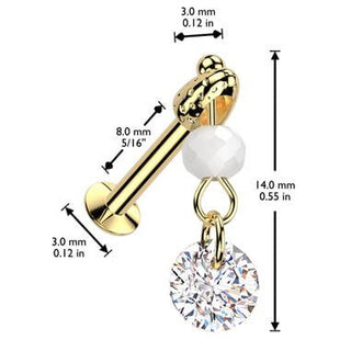 Labret zirconia glass bead dangle Push-In