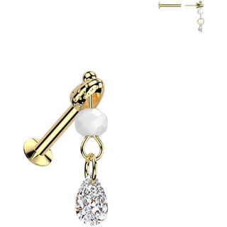 Labret teardrop zirconia glass bead dangle Push-In