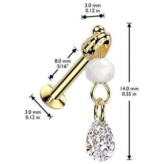 Labret teardrop zirconia glass bead dangle Push-In