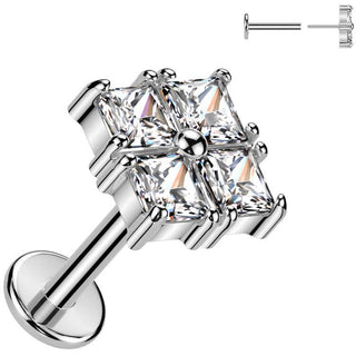 Labret Quadrato 4 zirconi Push-In