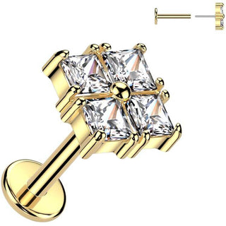 Labret Quadrato 4 zirconi Push-In