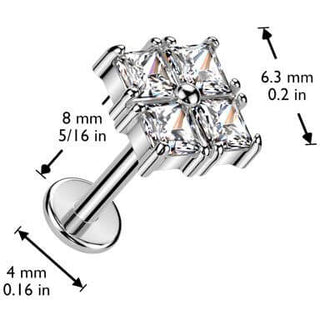 Labret Quadrato 4 zirconi Push-In