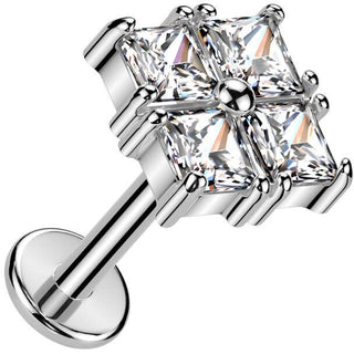 Labret Quadrato 4 zirconi Push-In