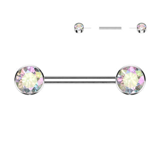 Titanio Piercing Capezzolo Forma piatta con zirconi Push-In