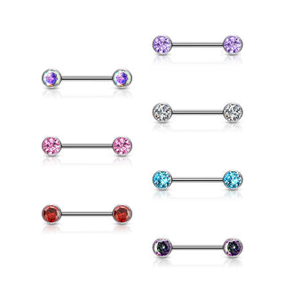 Titanio Piercing Capezzolo Forma piatta con zirconi Push-In